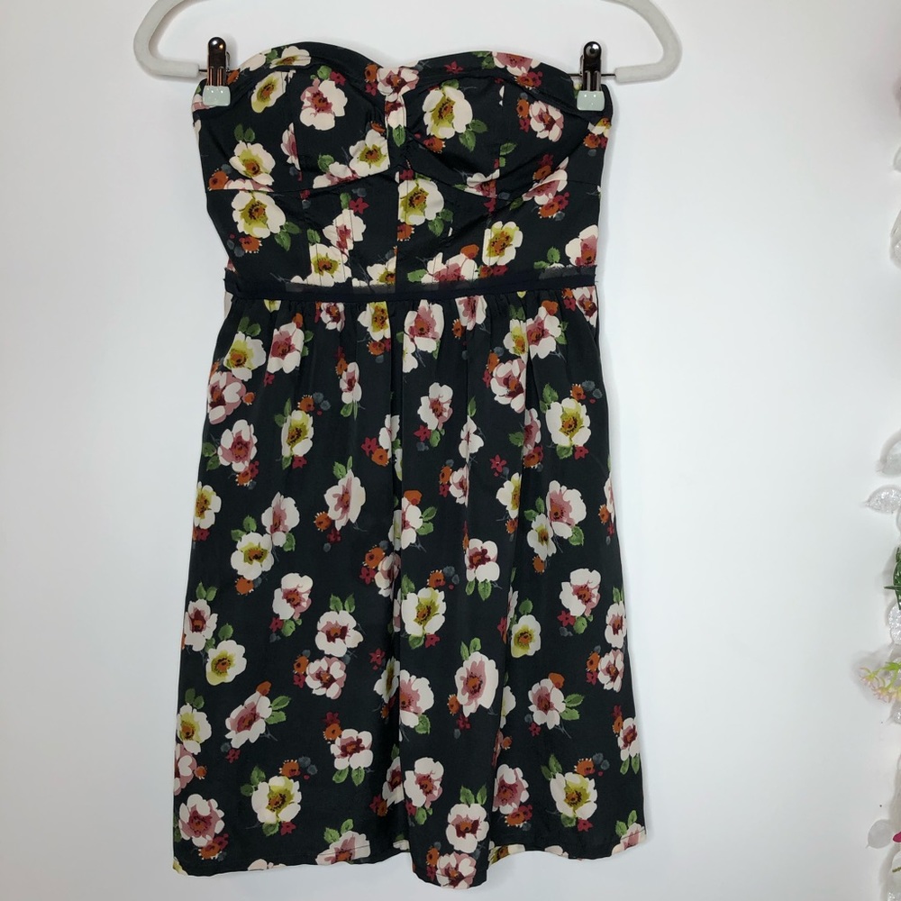 AEO dark gray floral print strapless dress